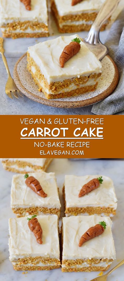 Baklava Recept, Carrot Cake Vegan, Carrot Cake Bars Recipe, Ella Vegan, Sugar Free Carrot Cake, Cake Bars Recipe, Carrot Cake Bars, Vegan Carrot Cake, Gluten Free Carrot Cake