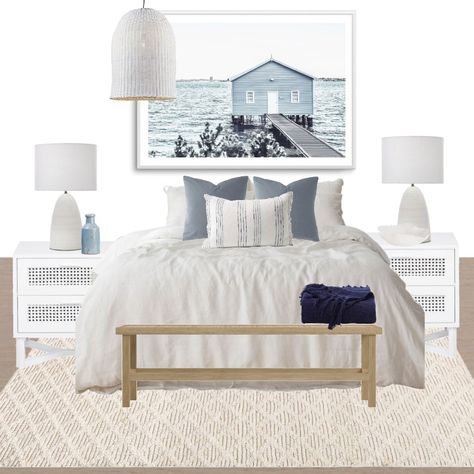 Modern Hamptons Master Hamptons Bed Linen, Hampton Style Bedroom Master Suite, Hamptons Style Bedrooms Master Suite, Master Interior Design, Hamptons Style Bedrooms, Table Lamp Ideas, Mood Board Ideas, Hamptons Bedroom, Hamptons Interior Design