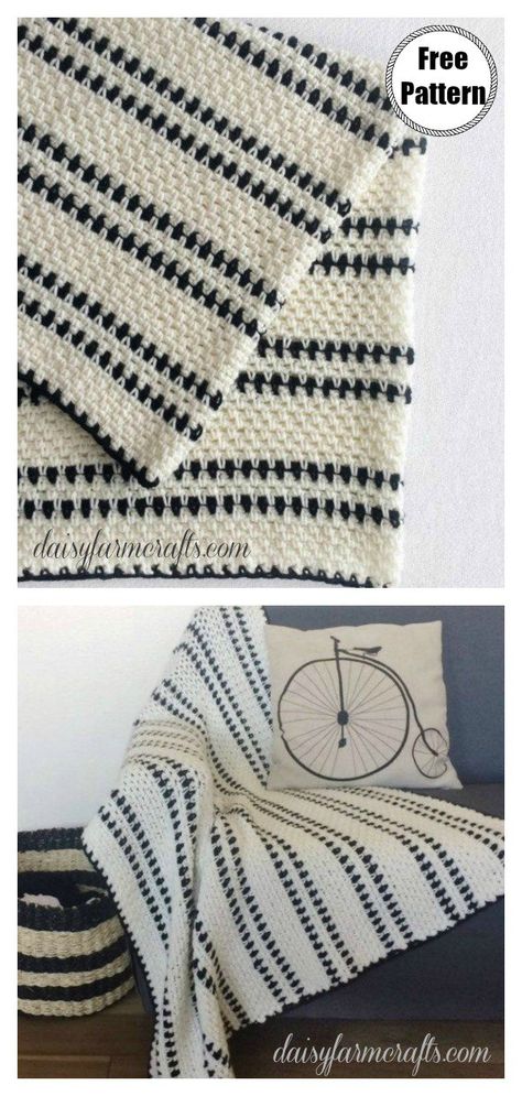 Modern Moss Stitch Blanket Free Crochet Pattern #freecrochetpatterns  #crochetblanket  #crochetbabyblanket Moss Stitch Blanket, Crochet Chevron Baby Blanket, Modern Haken, Crochet Modern, Trendy Blanket, Daisy Farm Crafts, Daisy Farm, Modern Crochet Blanket, Crochet Throw Pattern