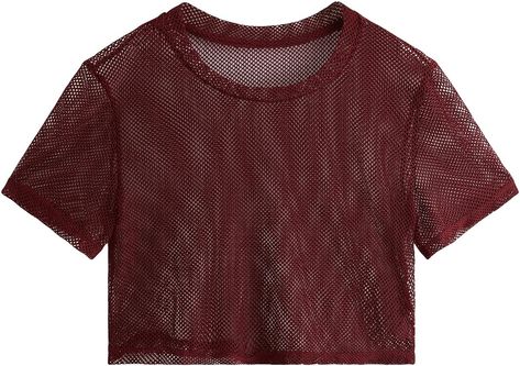 Amazon.com: SweatyRocks Women's Sexy Sheer Mesh Fishnet Net Short Sleeve T-Shirt Crop Top Solid Burgundy S : Clothing, Shoes & Jewelry T Shirt Crop Top, Mesh Blouse, Woman's Fashion, Sheer Shirt, Womens Cami, Casual Sporty, Overalls Women, Tie Dye Patterns, Sporty Look