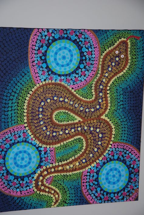 Australian Art For Kids, Multi Cultural Art, Classe D'art, Aboriginal Dot Painting, Aboriginal Dot Art, Aboriginal Painting, 3rd Grade Art, Snake Art, Homeschool Art