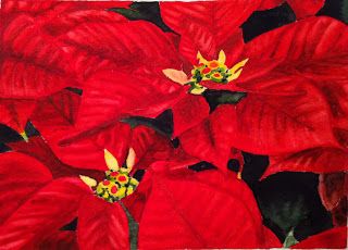 Red Poinsettia watercolor painting Watercolor Red, Poinsettia Flower, Watercolor Greeting Cards, Christmas Poinsettia, Ink Drawing Illustration, Pen And Watercolor, Christmas Paintings, Christmas Watercolor, Watercolor And Ink