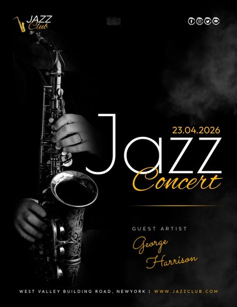 Jazz Poster Design, Jazz Flyer Design, Poster Motion, Jazz Background, Jazz Design, Band Flyer, Jazz Concert Poster, Bar Flyer, Jazz Night Poster