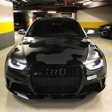 Matte black camo Audi RS-5 Camo Wrap Truck, Camo Car Wrap, Audi Sq7, Audi Wagon, Camo Car, Camo Wraps, Good Image, Black Audi, Rs 5