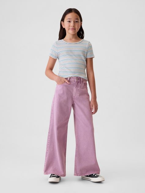 Authentic, no-stretch denim baggy jeans.  Button at center front Clothing For 11-12, Brookies Christmas, Baggy Purple Straight Leg Jeans, Cute Baggy Jeans For Kids, Baggy Pink Cotton Jeans, Denim Baggy Jeans, Popular Clothes, Middle School Fashion, Kids Jeans Girls