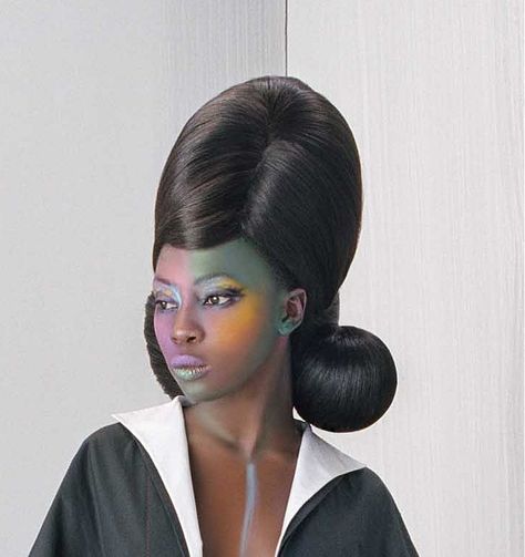 Artsy Hair, Futuristic Hairstyles, Straight Updo, Womens Hair Styles, Black Straight Hair, Straight Hair Styles, 50s Hairstyles, Beehive Hair, Avant Garde Hair