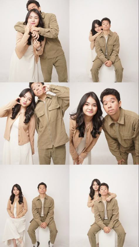 Couple Picture Ideas Studio, Couple Self Studio Photoshoot Ideas, Foto Booth Couple, Cute Pose Couple, Couple Self Photo Studio Ideas, Couple Photobooth Ideas, Gaya Foto Couple Studio, Self Photoshoot Poses, Studio Photoshoot Ideas Couple