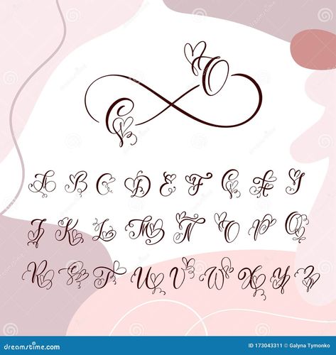 Handwritten heart calligraphy monogram alphabet. Valentine Cursive font with flourishes heart font. Cute Isolated letters. For postcard or poster decorative graphic design. Calligraphy Heart Design, Heart Font Alphabet, Heart Cursive, Cursive Calligraphy Fonts, Abc Lettering, Heart Calligraphy, Fancy Cursive Fonts, Cursive Fonts Alphabet, Dingbats Fonts