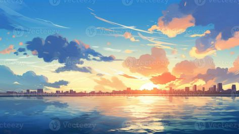 Sunset With Clouds, Cartoon Summer, Background Cartoon, Tree Saw, Landscape Background, City Landscape, Cityscape Photos, Summer Sunset, Nature Backgrounds