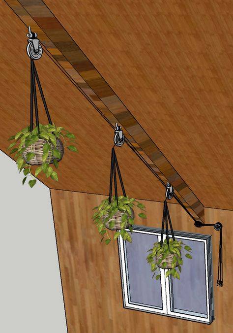 steel - Construct 3-Sheave Pulleys for Hanging Objects from Rafters - Home Improvement Stack Exchange Hanging Objects, She Shed Decor, Mobile Home Makeover, Art Studio Space, Pulley System, Plant Pot Diy, Hanging Plants Indoor, Diy Plant Hanger, Pot Hanger