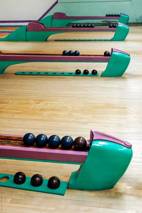 Vintage Candlepin Bowling Alley by Raymond Forbes LLC - Stocksy United #candlepinbowling #bowlingalley #americana Vintage Photography of 70s and Americana #vintagephotography #retrophotography #vintageretrophotography #Vintagephotographyinspiration #americanaphotography #stocksy #stocksyunited Bowling Alley Aesthetic, Bowling Alley Design, Retro Bowling Alley, Alley Aesthetic, Night Bowling, Atomic Age Decor, Candlepin Bowling, Alley Design, Fun Carpet