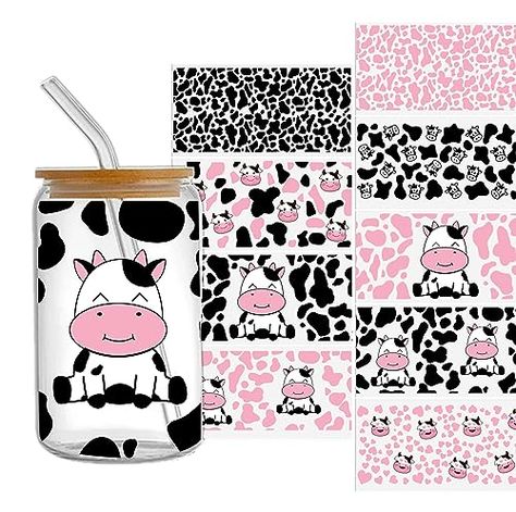 Cow Glass Cup, Glass Cup Wrap, Cup Wrap Svg, Glass Can Tumbler, Rub On Transfers, Cup Wraps, Labels Diy, Libbey Glass Can, Logo Diy