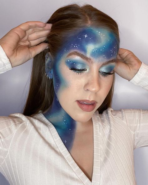 Night Sky Makeup Look, Northern Lights Makeup, Night Sky Makeup, Cosmic Makeup, Melanie Concert, Sky Makeup, Lights Makeup, Creepy Halloween Makeup, Beauty Makeup Tutorial