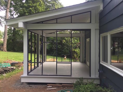 Screened in Porch Classy Screened In Porch, Screened In Porch Design Plans, Carport Attached To Screen Porch, Contemporary Screened Porch, Screen In Back Porch Ideas, Screened In Porch With Kitchen, Front Porch Closed In, Lean To Sunroom Addition, Enclosed Patios Attached To House