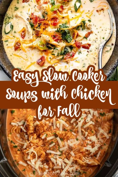 Easy slow cooker soups with chicken for fall make for some amazing comfort food recipes or fall dinner party appetizers. Fall Soup Recipes | Chicken Soup Recipes | Soup Recipes with Chicken | Fall Dinner Party Recipes | Fall Dinner Recipes | Meal Prep Recipes | Crockpot Soup Recipes | Crockpot Soups with Chicken | Homemade Soup Recipes | Healthy Crockpot Recipes | Healthy Slow Cooker Recipes Chicken Soup Pressure Cooker Recipes, Crock Pot Fall Recipes, Chicken Crockpot Soup Recipes, Crockpot Soup With Chicken, Fall Crockpot Recipes Soup, Crockpot Soup Recipes Chicken, Crockpot Soup Chicken, Chicken Crockpot Soup, Crockpot Chicken Soup Recipes