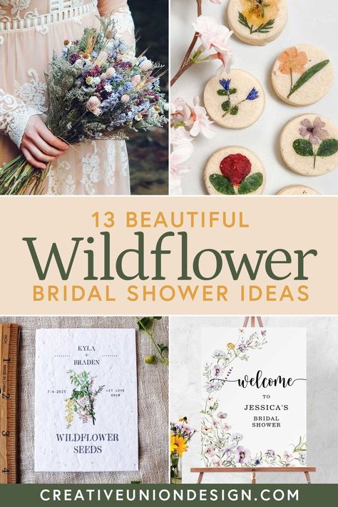 Wildflowers! One of our favorite spring and summer bridal shower trends. If you are the maid of honor or mother of the bride and you are planning your bridal shower theme, we are here to help! Get inspired with wildflower themed invitations, signs, thank you cards, favors, decorations, cookies, seed packets, bridesmaid gifts and more. Plan a wildflower themed shower that will make honey bees jealous! Bridal Shower Botanical Theme, Nature Theme Bridal Shower Ideas, Wildly In Love Theme, Garden Wedding Shower Theme, Garden Party Bridal Shower Favors, Wildflower Bridal Shower Invitations, Wildflower Bridal Shower Theme Food, Bridal Shower Flower Themes, Wild In Love Bridal Shower Theme