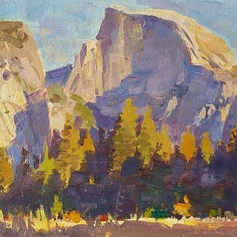 Half Dome Painting, Yosemite Painting, Mike Hernandez, Yosemite Art, Painting Mountains, Half Dome Yosemite, Afternoon Light, Small Canvas Paintings, Room Painting