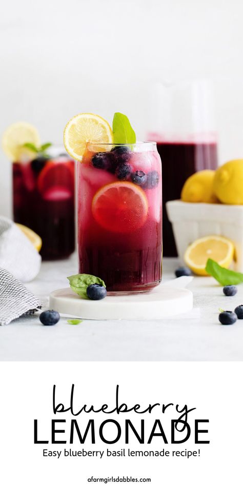 Lemonade Salad, Basil Drinks, Blueberry Basil, Strawberry Basil Lemonade, Blueberry Vodka, Flavored Lemonade, Basil Lemonade, Homemade Lemonade Recipes, Pineapple Lemonade