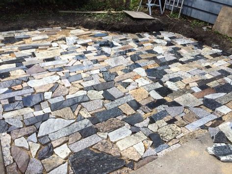 Granite Patio, Granite Remnants, Granite Steps, Recycled Granite, Budget Landscaping, Crafty Hobbies, Rustic Patio, Backyard Remodel, Not Bad