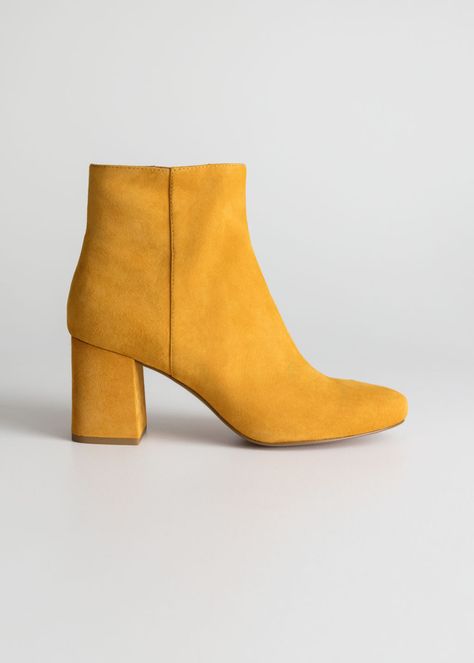 Stories suede ankle boots in yellow Pink Ankle Boots, Chelsea Boots Outfit, Over The Knee Boot Outfit, Red Leather Boots, Knee Boots Outfit, High Boots Outfit, Suede Chelsea Boots, Fresh Shoes, White Boots