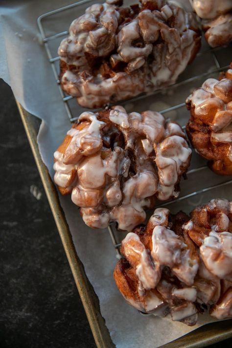 Apple Fritters Donut Dough, Apple Doughnut, Baked Apple Fritters, Top Down View, Recipes With Yeast, Donut Shops, Yeast Donuts, Apple Fritter Bread, Apple Glaze