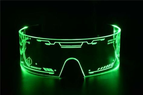 Green Vaporwave, Led Visor Glasses, Cyberpunk Look, Cyberpunk Glasses, Glowing Glasses, Visor Glasses, Rave Gear, Goth Look, Cyberpunk Fashion