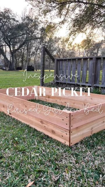 Candace | Our Homegrown Grace on Instagram: "How about a quick, inexpensive garden project!! Today we started on our raised beds! I’m loving how pretty they are! Can’t wait to fill them!! You too can make a raised garden bed! For one bed you only need 6 cedar fence pickets and 1/2 of an 8’ board of your choice! One bed came in right under $30 {minus cost of screws}. I’m so ready to plant my spring garden!!! What are you growing this spring? Are you growing in raised beds, in ground, containers?! Cedar Fence Posts, Raised Bed Frame, Picket Fence Garden, Cedar Fence Pickets, Cedar Raised Garden Beds, Garden Boxes Diy, Fence Pickets, Cedar Garden, Raised Flower Beds