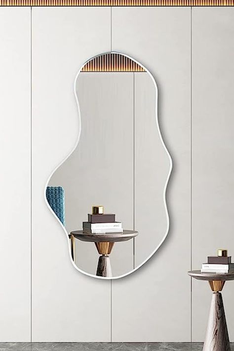 MIRROR IS LINKED ✨ CLICK TO PURCHASE ✨ (Blob mirrors, Cool mirrors, Funky mirrors, Wavy mirror, Funky mirror ideas, Quirky room decor) Squiggly Body Mirror, Quirky Mirror, Full Body Squiggle Mirror, Asymmetrical Bathroom, Squiggle Mirror Roomtery, Quirky Room, Pink Squiggle Mirror, Purple Squiggle Mirror, Room List