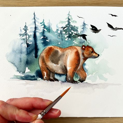 Watercolour Bear, Watercolour Forest, Loose Watercolour, Watercolour Landscape, Diy Techniques, Learn How To Paint, Loose Watercolor, Watercolor Paintings Easy, Watercolor Paintings Tutorials