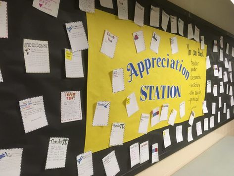 How to Create an Appreciation Station – Engaging and Effective Teaching Appreciation Station At Work, Employee Morale Boosters, Teacher Appreciation Breakfast, Appreciation Station, Educator Appreciation, National School Counseling Week, Employee Appreciation Board, School Counseling Week, Principal Appreciation