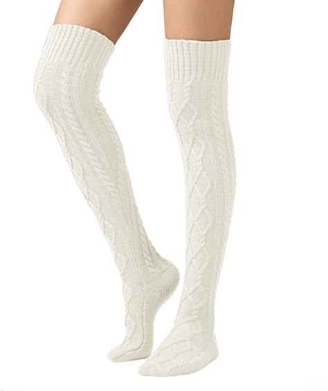 SherryDC Women's Cable Knit Boot Stockings Extra Long Thigh High Leg Warmers Winter Floor Socks White at Amazon Women’s Clothing store Thigh High Knit Socks, Boot Cuff Socks, Thigh High Leg Warmers, Socks Crochet, Winter Stockings, Knit Boot Socks, Cable Knit Socks, Over Knee Socks, Knit Leg Warmers