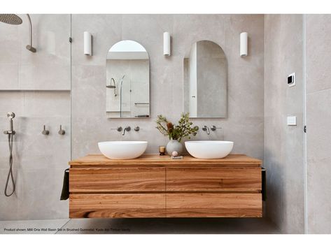 Kado Arc Timber Vanity Unit with Kick 1500mm Single Bowl Timber Top Australian Chestnut from Reece Timber Bathroom Vanities, Bathroom Heater, Timber Vanity, Shaving Cabinet, Beacon Lighting, Arch Mirror, Floating Vanity, Drawer Design, Vanity Storage