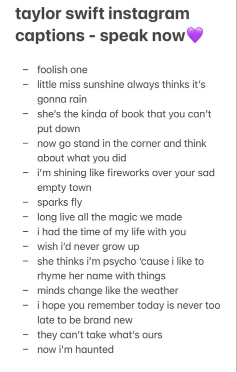 Couple Captions Taylor Swift, Speak Now Instagram Captions, Speak Now Captions, Taylor Swift Instagram Captions, Swift Captions, Kpop Captions, Taylor Swift Captions, Selfie Quotes Instagram, Taylor Swift Instagram
