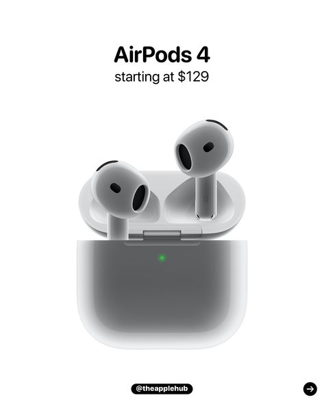 Apple has introduced the new AirPods 4 with Active Noise Cancellation (ANC), improved comfort, USB-C, and more for $129 (non ANC model) and $179 (ANC model) You can order today and will be available on September 20 Phone Collection, Airpods 4, Apple Images, New Airpods, Airpods 3, Apple Wallpaper Iphone, 2025 Vision, Active Noise Cancellation, Apple Airpods