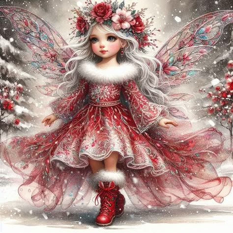 Christmas Fairies, Bathroom Crafts, Fairy Artwork, Baby Fairy, Art Gallery Wallpaper, Landscape Canvas Art, Rhinestone Art, Christmas Fairy, Christmas Scenes