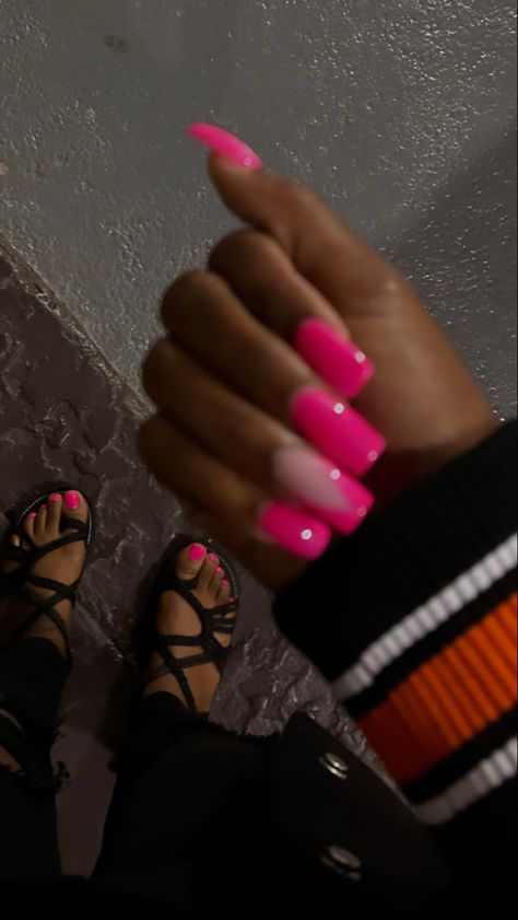 Hot Pink And Black French Tip Nails, Black And Dark Pink Nails, Dark Hot Pink Nails, Hot Pink Prom Nails, Hot Pink And Black Nails, Hot Pink Acrylic Nails, Kingdom Minded, Dark Pink Nails, Birthday Nail