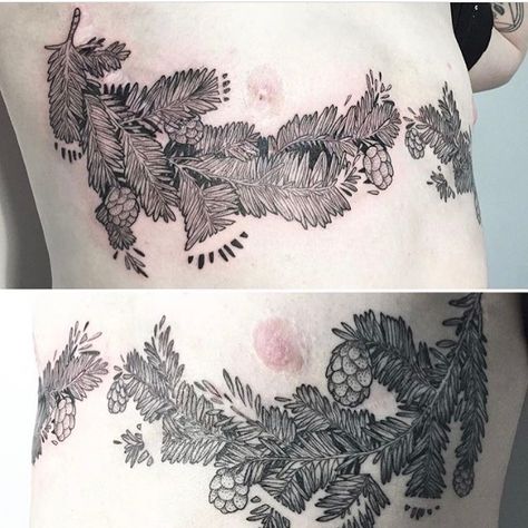 Trans Top Surgery Tattoos, Top Surgery Tattoo, Top Surgery Scars, Surgery Tattoo, Western Hemlock, Scar Cover Up, Top Surgery, Tattoos To Cover Scars, Scar Tattoo