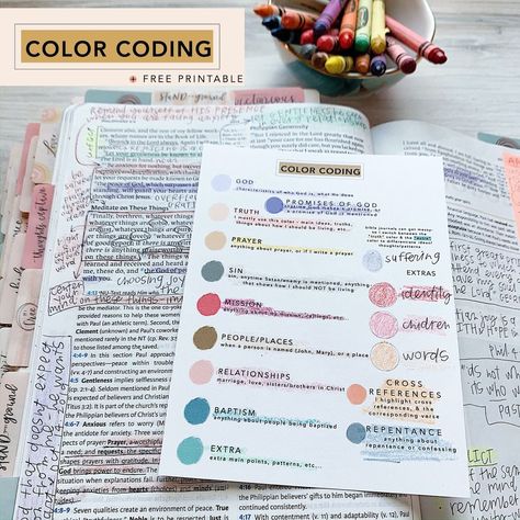 Bible Color Coding Color Coded Bible Highlighting, Trad West, Bible Highlighting System, Bible Marking, Bible Color Coding, Bible Highlighting, Bible Study Template, Journaling Printables, Bible Journaling Printables