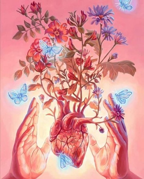 Anatomical Heart Art, Inner Garden, Figure Sketches, Painting On Wood Panel, Heart Flowers, Dream Painting, Heart Painting, Simple Acrylic Paintings, Arte Inspo