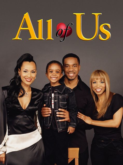 "All of Us" is an American sitcom that aired from 2003 to 2007. The show centers around the lives of Robert James, a successful entertainment reporter, and his ex-wife Neesee James, a former professional athlete, who share custody of their young son Bobby. As they navigate their co-parenting relationship, they receive support from their friends and family, including Robert's best friend Dirk, Neesee and Tia. Black Sitcoms, Black Tv Shows, Classic Disney Movies, Black Jokes, 90s Inspired Outfits, Black Tv, Black Hollywood, Professional Athlete, Book Posters