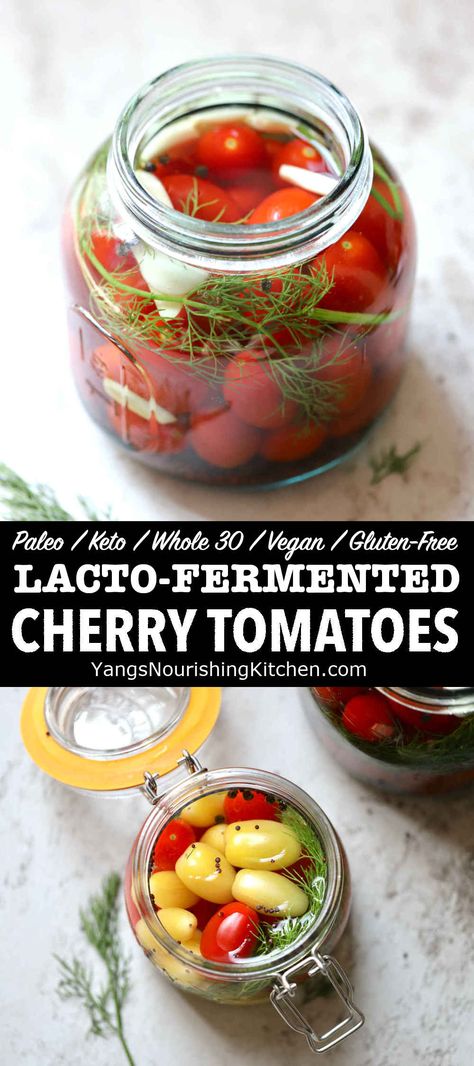 Lacto Fermented Cherry Tomatoes, Fermented Tomatoes And Basil, Fermented Cherry Tomatoes, Lacto Fermented Tomatoes, Fermented Relish, Fermented Tomatoes, Fermenting Recipes, Fermentation Station, Fermented Fruit