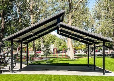 Steel Roof Design, Modern Pavilion Design, Steel Pavilion, Metal Pavilion, Steel Structure House, Car Porch Design, Roof Truss Design, Metal Building Designs, Steel Carports