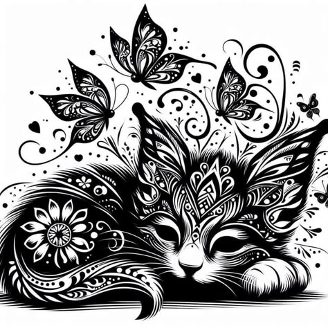 Katt Grejer, Illustration Kunst, Cat Tattoo Designs, Coloring Book Art, Hur Man Målar, Mandala Drawing, Zentangle Art, Tattoo Design Drawings, Cat Painting