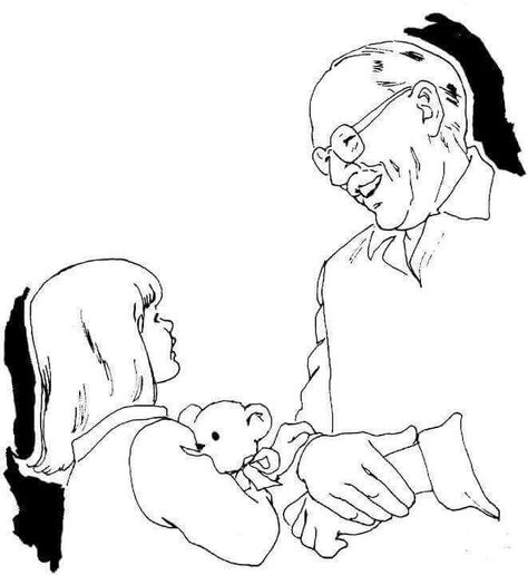 Free Grandparents Day Printables Drawings For Grandfather, Grandpa And Granddaughter Drawing, Grandfather Drawing, Grandpa Drawing, Super Coloring Pages, Birthday Cards For Brother, Children Sketch, Marker Drawing, Art Station