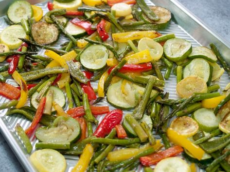 Oven-Roasted Vegetables Recipe | CDKitchen.com Delish Vegetables, Pan Roasted Vegetables, Oven Baked Vegetables, Oven Roasted Zucchini, Asparagus Recipes Oven, Vegetable Bake, Best Asparagus Recipe, Vegetables Dishes, Roasting Vegetables