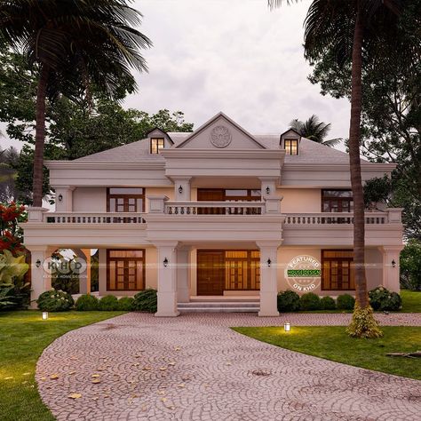 Home Front Elevation Design, Colonial Home Design, Front Elevation Designs Modern, Modern Colonial House, Home Front Elevation, Colonial House Interior, Indian House Exterior Design, Kitchen Window Design, Colonial Style House