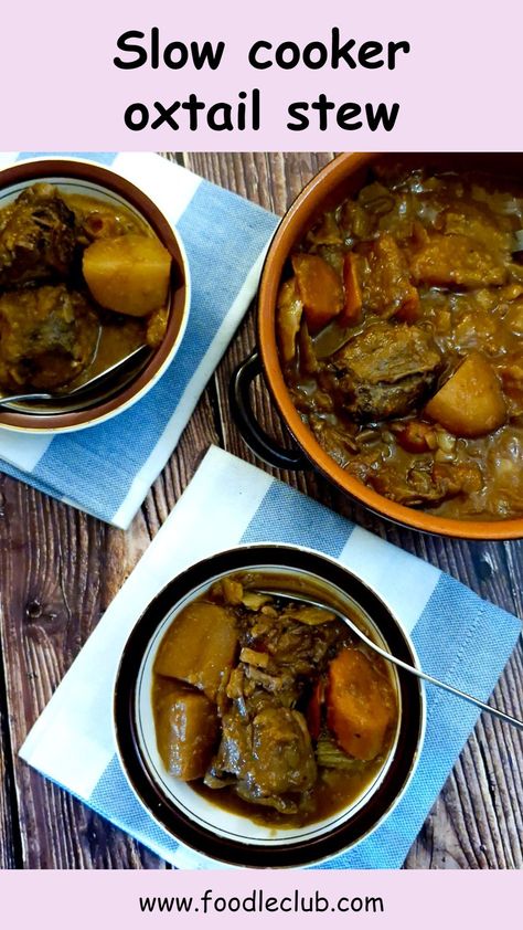 This slow cooker oxtail stew makes a delicious hearty and warming meal.  Let your slow cooker work its magic and transform a few oxtail bones and a handful of vegetables into a thick and delicious meaty stew. A bowl of this slow cooked oxtail stew is just what you need to chase away the winter blues. Slow Cooker Oxtail, Oxtail Stew Recipe, Beef Oxtail, Beef Stews, Oxtail Stew, Grated Potato, Beef Stock, Baby Potatoes, Wild Game