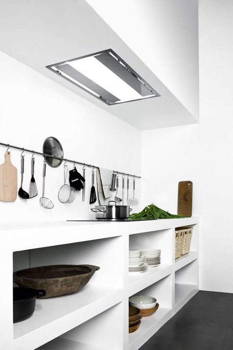 Remodeling 101: Ceiling-Mounted Recessed Kitchen Vents - Remodelista Kitchen Vents, Gorgeous White Kitchen, Kitchen Vent Hood, Kitchen Vent, Kitchen Exhaust, Newly Remodeled Kitchens, German Kitchen, Strip Led, Kitchen Ceiling