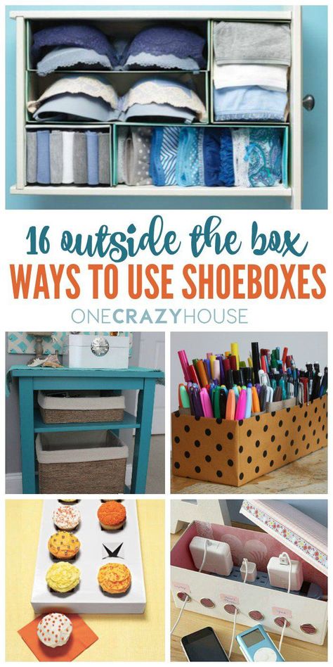 You can use empty shoe boxes for more than holding gifts at birthdays and Christmas or science projects? Here are some creative DIY ideas to help you get the most of your shoeboxes. Shoeboxes Ideas Storage, Shoebox Storage Ideas, Kleenex Box Crafts, Shoebox Diy, Organization Website, Shoe Box Diy, Shoe Box Organizer, Shoe Box Crafts, Diy Karton