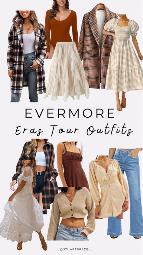 Evermore inspired outfit ideas for the eras tour Evermore Eras Tour Outfits, Evermore Eras Tour, Taylor Swift Concert Outfit Ideas, Concert Outfit Winter, Eras Tour Outfits, Fashion Show Themes, Taylor Outfits, Taylor Swift Tour Outfits, Swift Tour